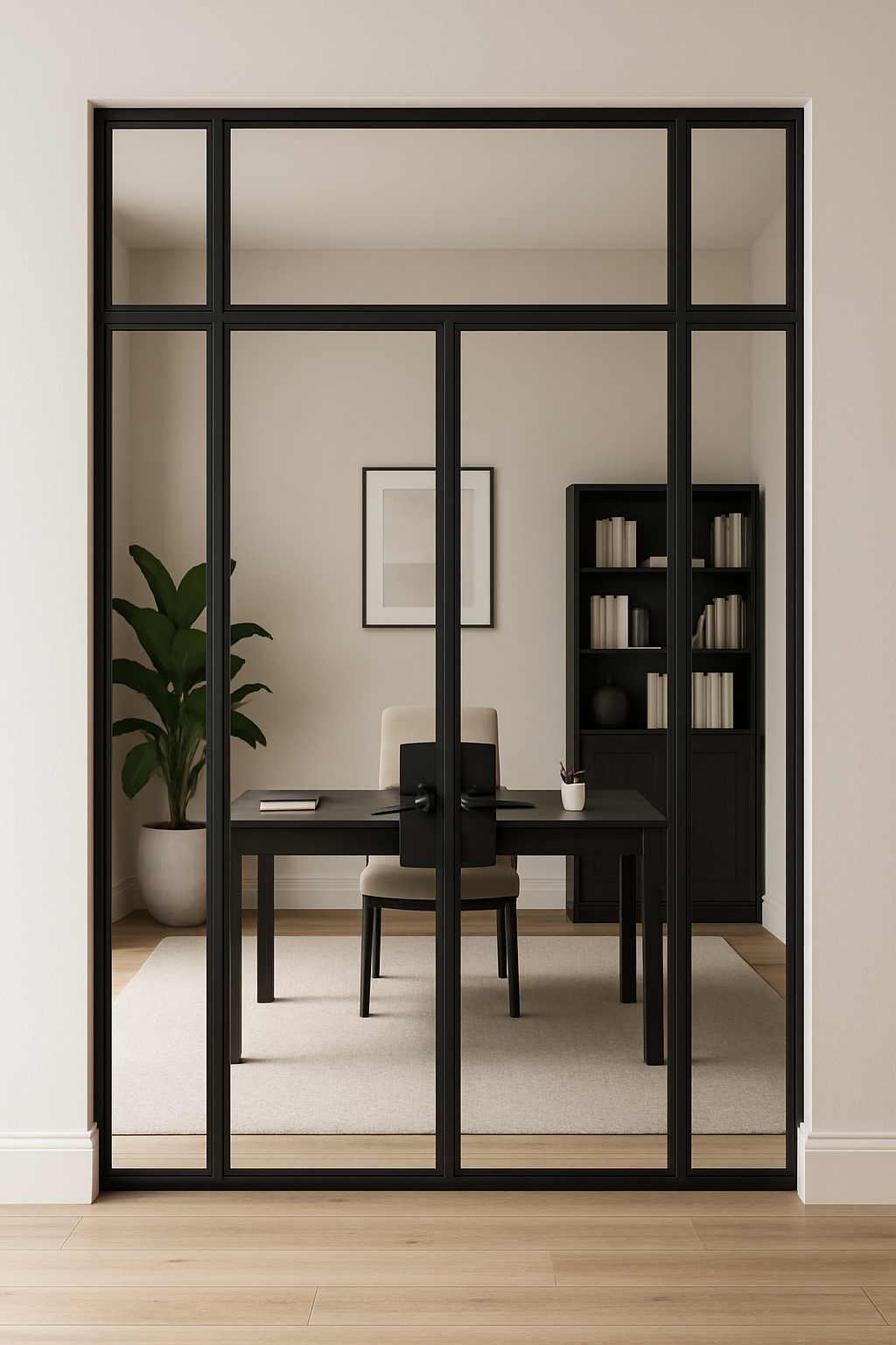 DOUBLE STEEL FRENCH DOORS W/ TRANSOM & SIDELIGHTS