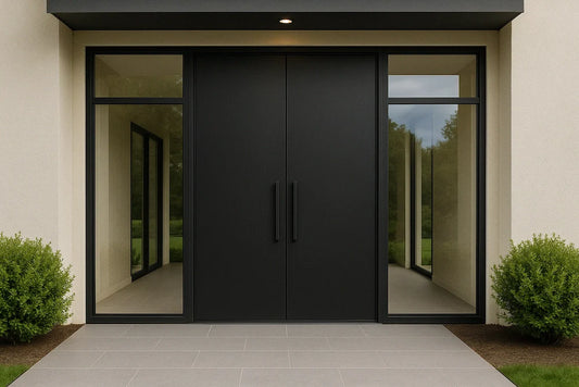 Iron front door with side glass panels