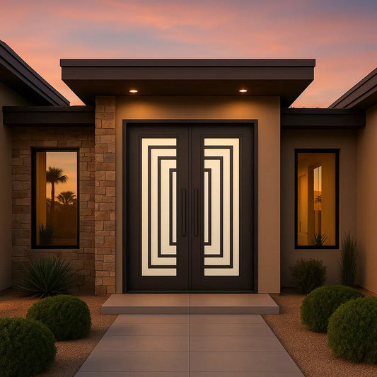 Elegant black front entry door with glass panel