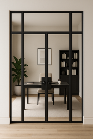 DOUBLE STEEL FRENCH DOORS W/ TRANSOM & SIDELIGHTS