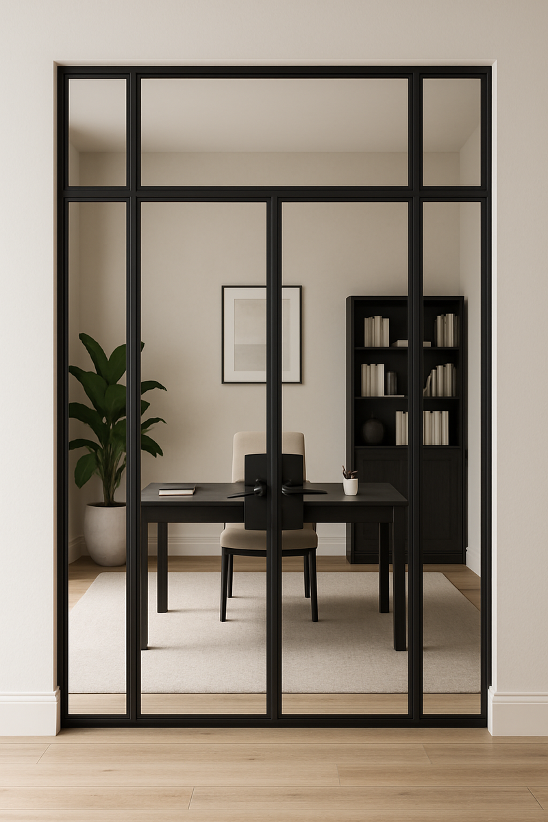 DOUBLE STEEL FRENCH DOORS W/ TRANSOM & SIDELIGHTS