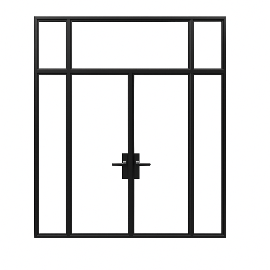 DOUBLE STEEL FRENCH DOORS W/ TRANSOM & SIDELIGHTS