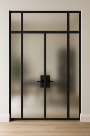 DOUBLE STEEL FRENCH DOORS W/ TRANSOM & SIDELIGHTS